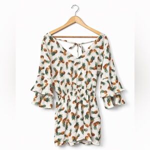 New - Pineapple Print Romper with Tropical Bell Sleeves and a Boho Summer Style